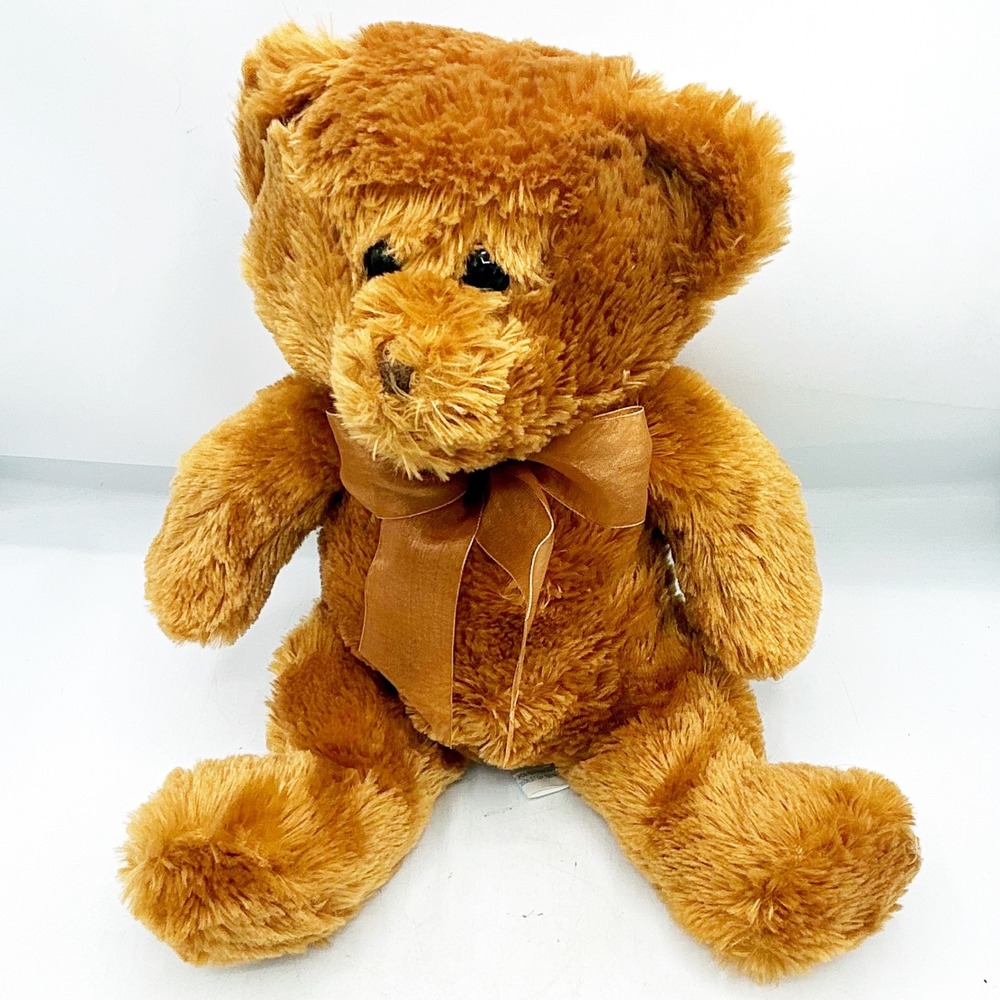 Teddy Bear Plush Brown Shaggy‎ Fur with Organza Ribbon 12" H - Picture 3 of 7